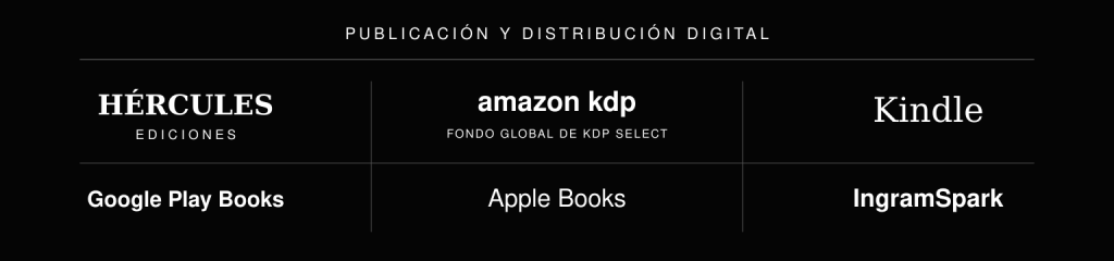 Publicación y distribución digital por Hércules Ediciones mediante Amazon KDP, KDP Select, Kindle, Google Play Books, Apple Books e IngramSpark